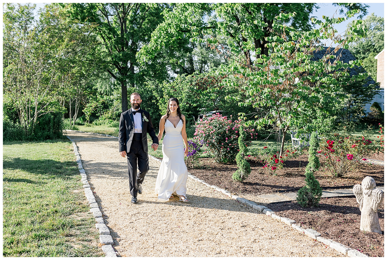 bride and groom walking to reception
