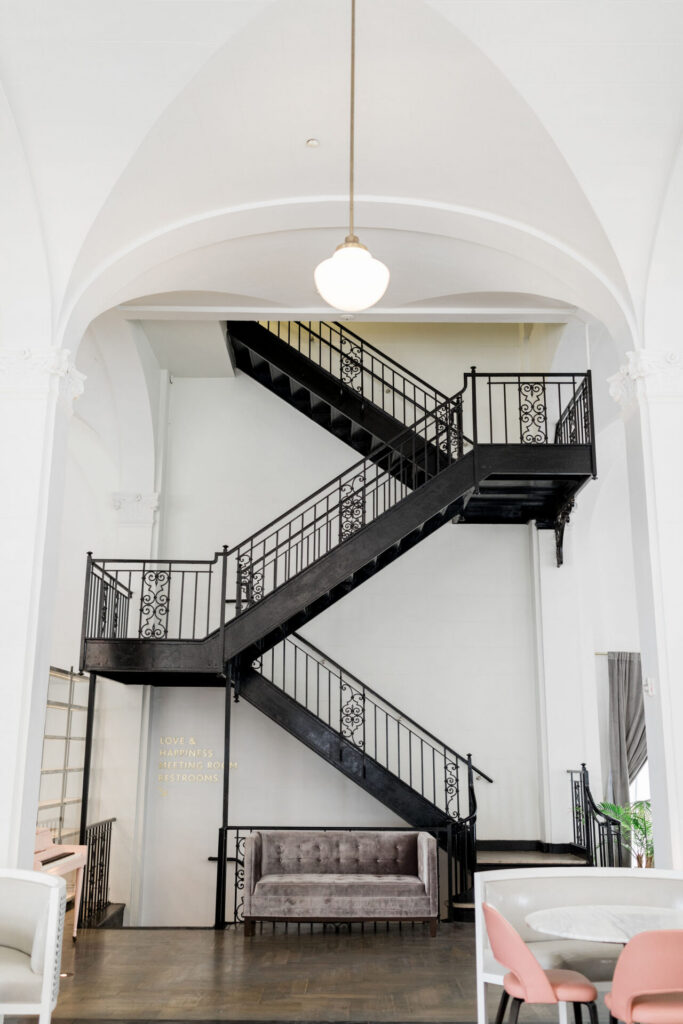 black zigzag staircase inside Quirk Hotel Richmond