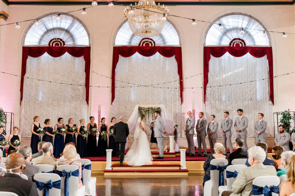 bride and groom wedding ceremony in Roosevelt Ballroom at the Renaissance in Richmond