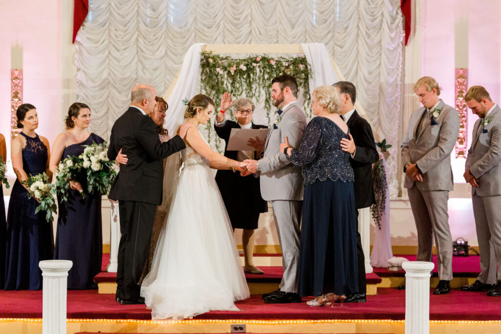 bride and groom wedding ceremony in Roosevelt Ballroom at the Renaissance Richmond Virginia