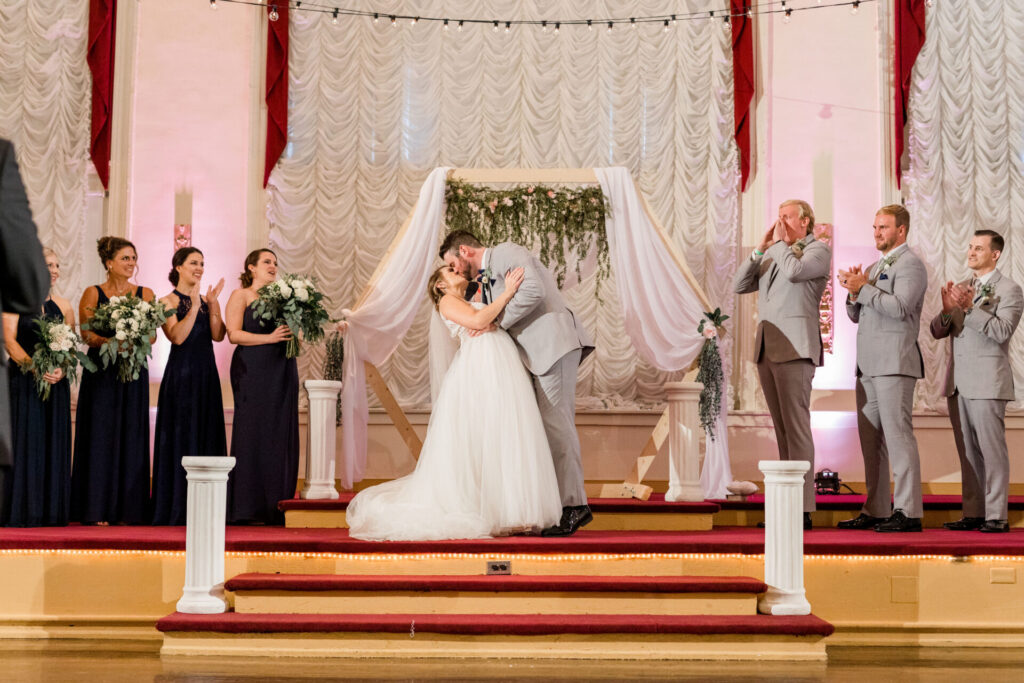 bride and groom wedding ceremony in Roosevelt Ballroom at the Renaissance Richmond va