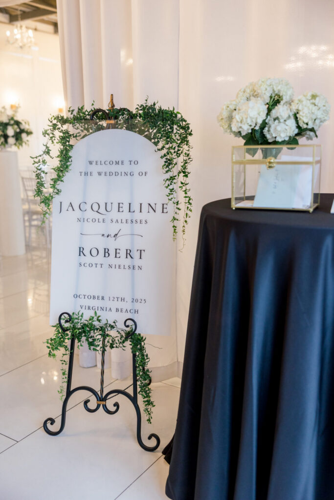black and white welcome sign at Gala 417 Virginia Beach
