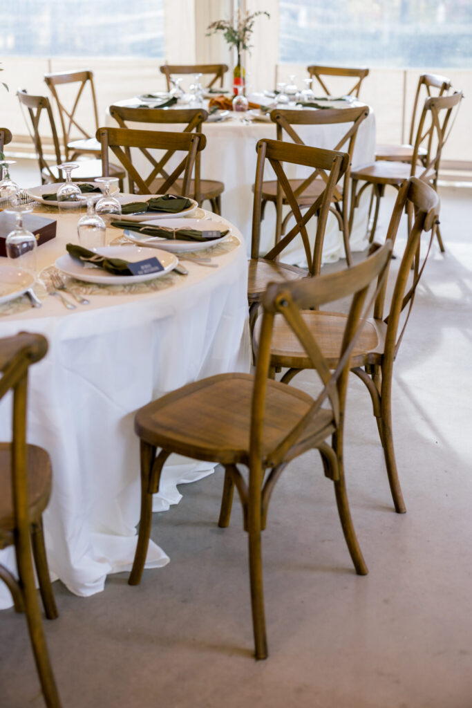 wooden reception chairs Seven Springs wedding