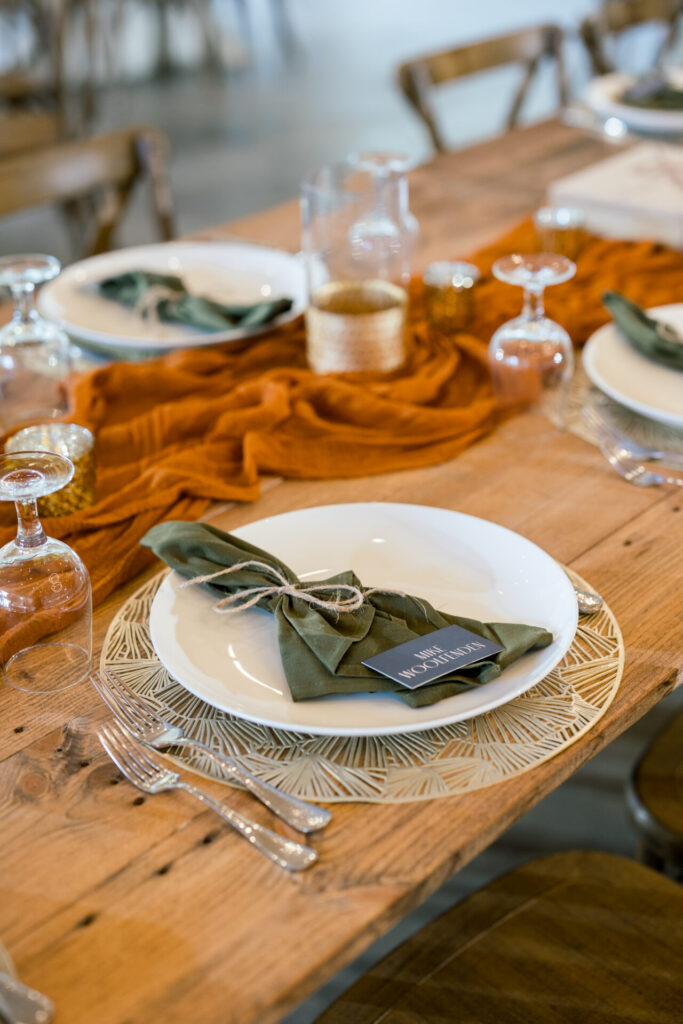 white place and green napkin wedding reception decor Seven Springs