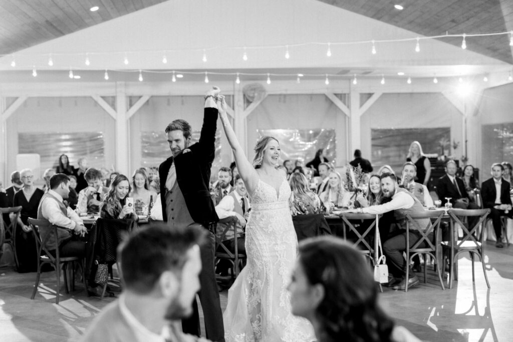 black and white photo of bride and groom first dance wedding seven springs Richmond 