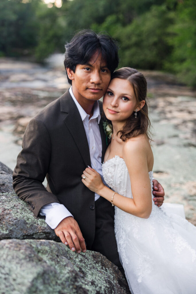 bride and groom portraits by creek The mill at fine creek wedding
