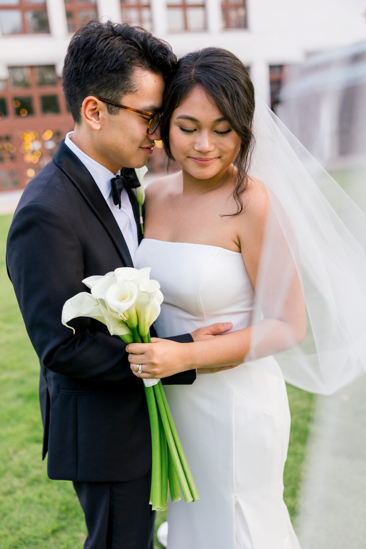 Bride and groom portraits with veil Virginia MOCA wedding photography